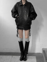 (unisex) Panel Deep Two-Way Leather Jacket