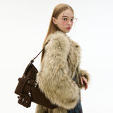 Suede Buckle Mini Hobo Tote Bag Keyring _ Brown