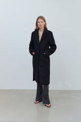 SIDE CUT OUT SINGLE WOOL COAT - BLACK