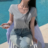 【BELLIDE MADE】モダール素材 Uネック無地半袖Tシャツ