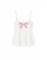Kate Contrast Ribbon Sleeveless Cardigan Set White