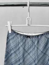 blue checkered chiffon flare midi skirt