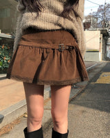 ベベ コーデュロイ レース ベルトスカートパンツ