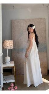 Mobile flower sleeveless long dress