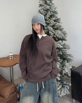 メンドフィンガーホールヘンリーネックニットロングスリーブ