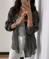 Beverly Sheer Air Wrinkle Pocket Oversized Long Sleeve Shirt 2 Colors
