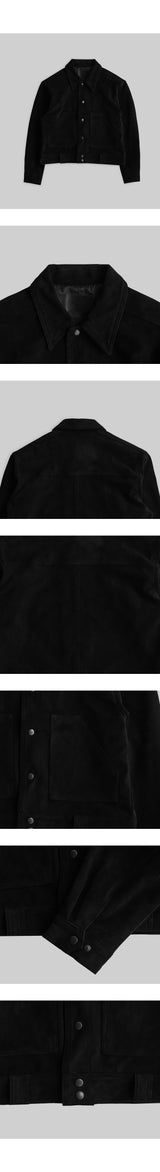 Crop Suede Open Collar Jacket [Black]