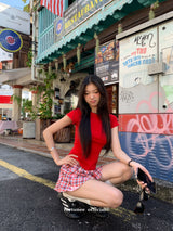 Check Floral Flare Mini Pants Skirt