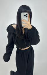 (LOWEST PRICE!/HOT DEAL♥) フリースシェルパフーディージップアップバンディングセミクロップドフーディー - 3 COLOR