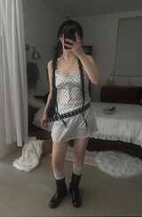 SATIN DOT LACE BUSTIER MINI DRESS (WHITE, BLACK 2COLORS!)