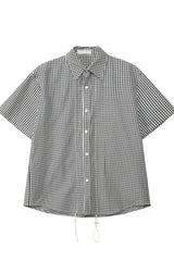 Plaid Drawstring Short Sleeve Shirt