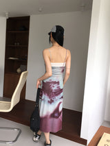 Reva Tie Dye Printed Shirring Strap Long Dress