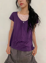 Hiwaku Flower Sleeveless Layered Shirring Short Sleeve Tee