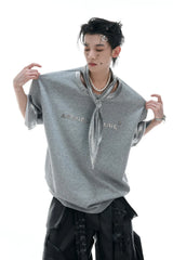 Silver Tie Print Short Sleeve Tee