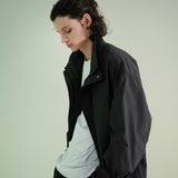 Poly Cotton RIB Double Placket Long-Jacket - GREY