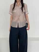 Pocket Organza See-through Short Sleeve Shirt