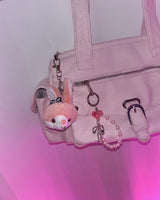 [YENA] Pink ribbon pearl keychain
