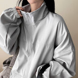 Ronnie Boxy High-Neck Slit Plain Windbreaker Jumper