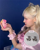 [Aespa Winter, Red Velvet Irene Piercing] Heart Crystal and Ribbon Piercing - Silver