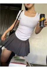 Charcoal Mini Pleats Pants Skirt