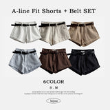 Belling Color Roll-Up A-line Shorts + Belt Set