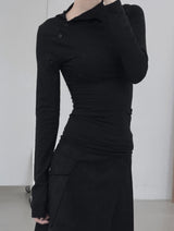 Open Button Slim Turtleneck