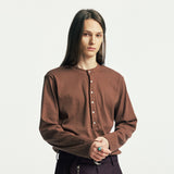 below button-down henry neck long sleeve brown