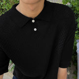 ASCLO Linen Honeycomb Collar Short Sleeve Knit (7color)