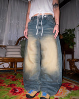 Green Vintage Washed Wide Denim Pants