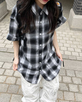 Unisex デイリーレトロチェッカード半袖シャツ