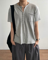 Pochi Slub Henley Neck Short Sleeve T