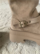 Dion Suede Buckle Long Boots (beige)