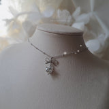 [NMIXX Sullyoon Necklace] デインティハート＆リボンセミチョーカーネックレス - シルバーカラー