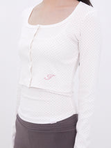 Dot Button Crop Cardigan(IVORY)
