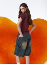BTB : WAVE WASHING CARPENTER SHORTS [YELLOW MINUIT CORE] [UNISEX]