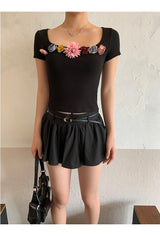 Real Flower Black Short Sleeve Tee