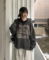 Atonic Lettering Hood Zip-Up Knit