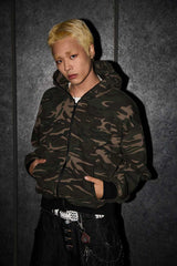 CAMO STAR HOOD ZIP UP GREEN CAMO