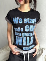 Color Contrast Dart Print Semi-Cropped T-Shirt 5color