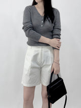 Scani V-neck Button Long Sleeve Knit
