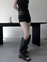 leather leg warmers flip-flops