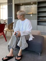 Non collar linen shirt 2C