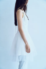 unbalance buckle backless dress_white