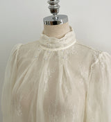 Loet Pintuck Pearl Sheer Lace Blouse