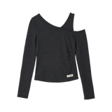Cutout Layered Long Sleeve Tee - CHARCOAL