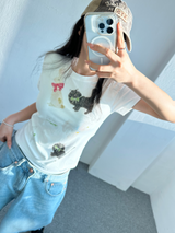 ベイビーキャットバニーリボンTシャツ💞🖤🤍🩷