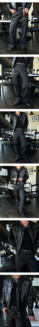 [Unisex] Coating leather wide pants