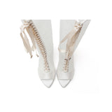 Satin See-スルーオープントゥブーツヒール(White)