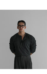 パターンマッスルヘンリーネックニットTシャツ [Charcoal]