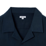 Loose Fit Open Collar Linen Shirt [Navy]